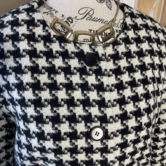 Talbots Black White Color Block Houndstooth Wool Blazer Jacket Size 12 Lawyer - Picture 5 of 10